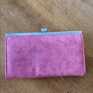 Metallic pink croc wallet clutch